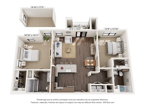 B1276 two bedroom floor plan